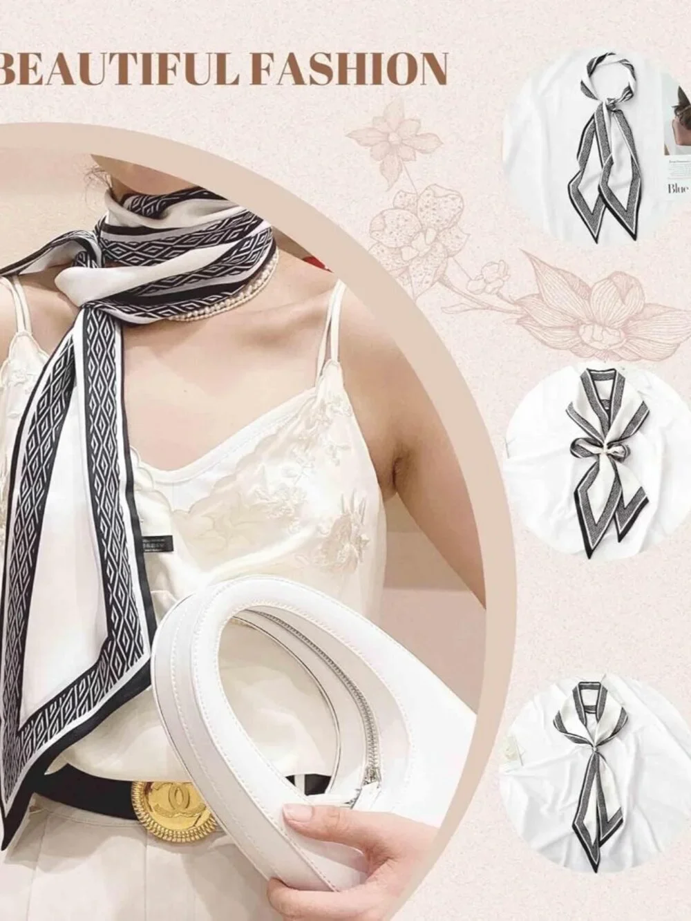 Women's Black Diamond Edge Fashion Elegant Oblique Angle  Scarves Bag Scarfs